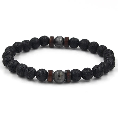 Volcanic Stone Bracelet for Men Lava Wooden  Beads Bracelet Tibetan