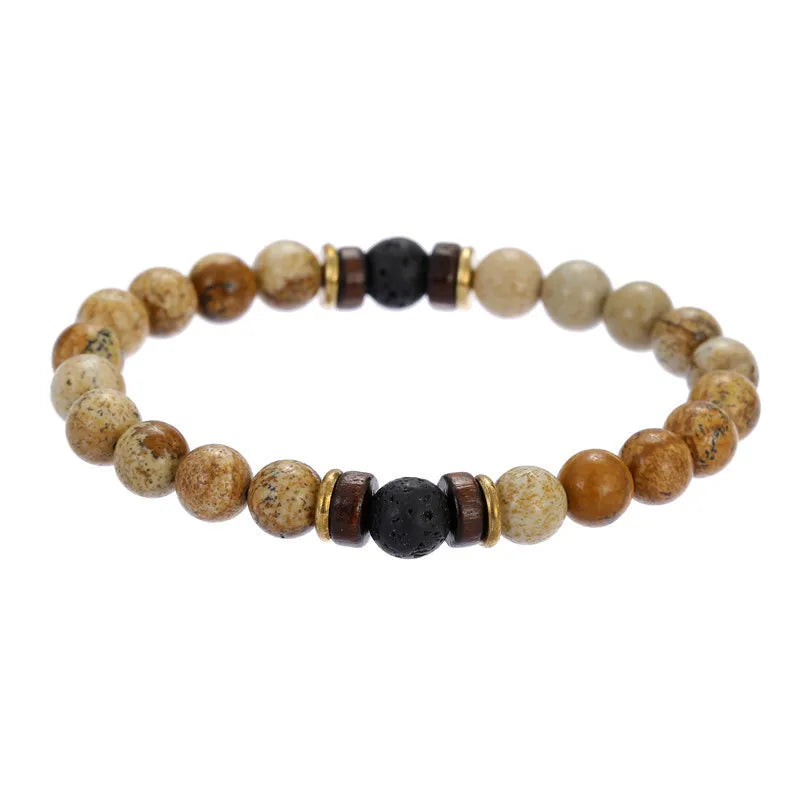 Volcanic Stone Bracelet for Men Lava Wooden  Beads Bracelet Tibetan