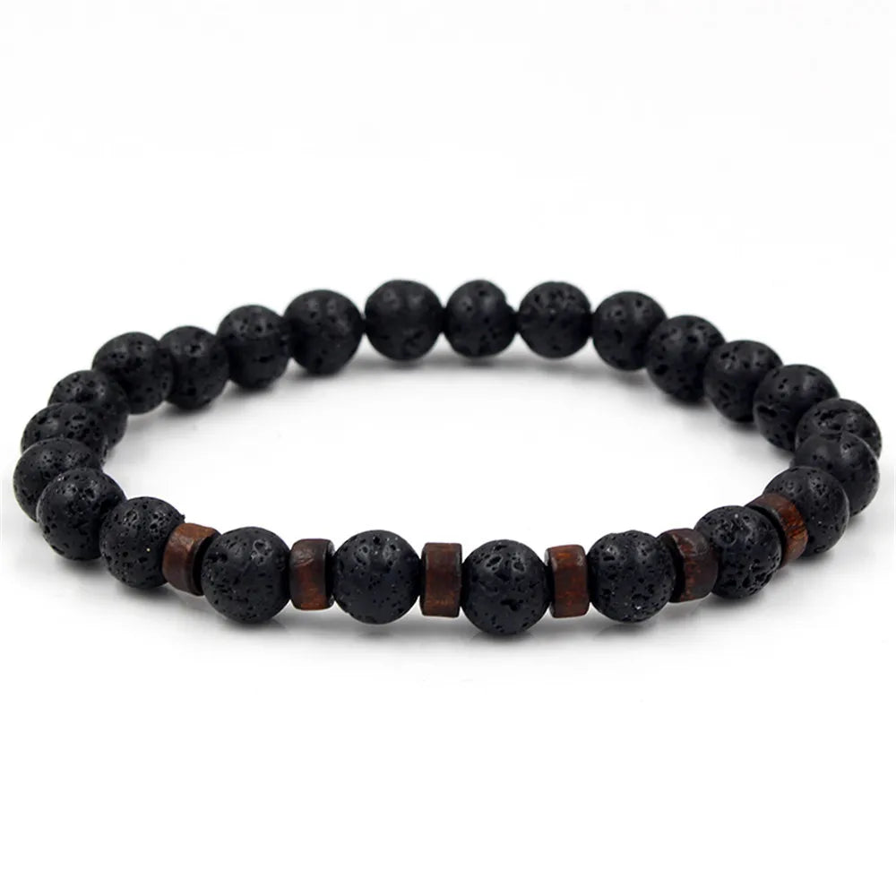 Volcanic Stone Bracelet for Men Lava Wooden  Beads Bracelet Tibetan